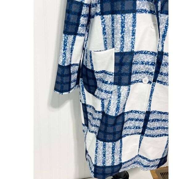 Check Plaid Lightweight Coat Jacket Button Front Pockets White Blue Women's XL - Picture 5 of 14